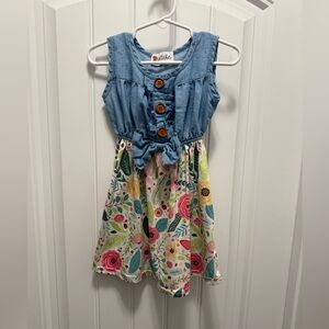Wellie Kate Denim and Floral Kids Dress